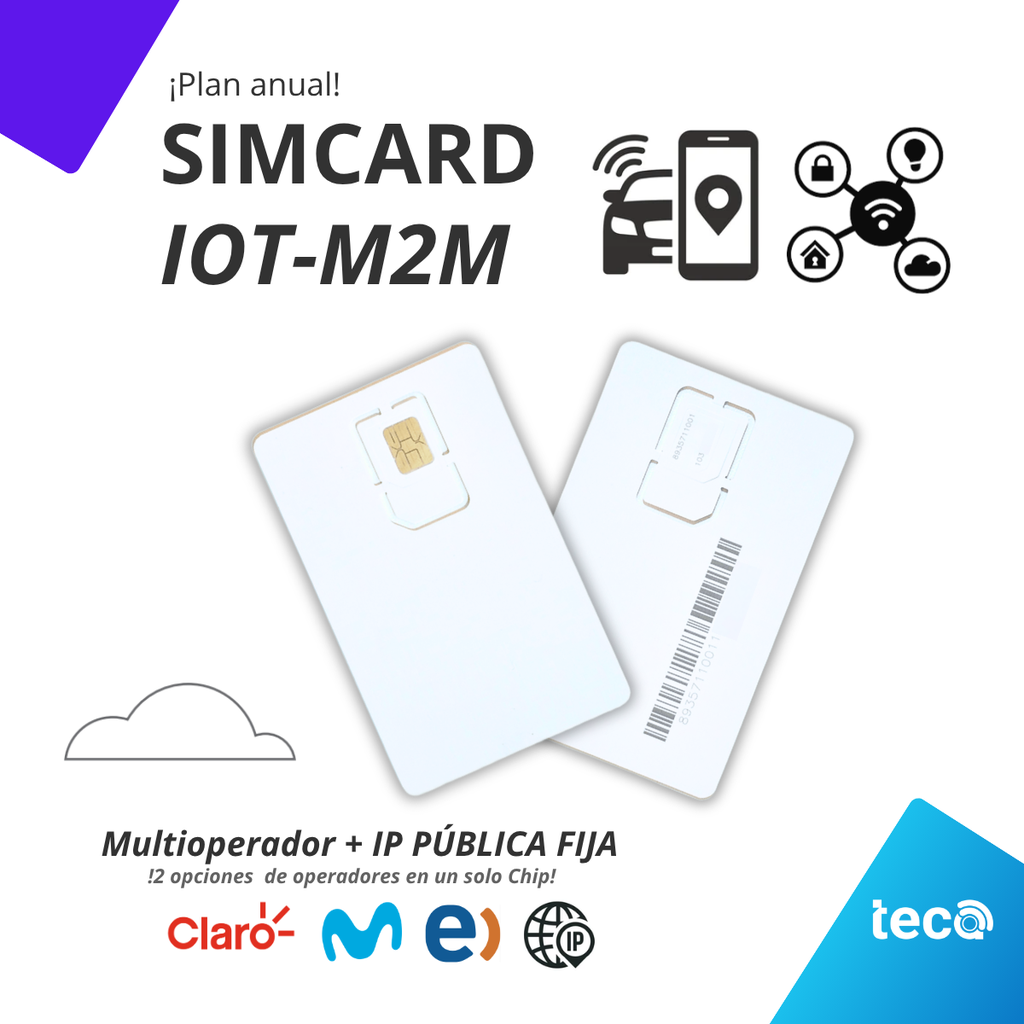 ¡Nuevo! PLAN SIMCARD IoT-M2M (ANUAL) Multioperador Movistar-Claro-Entel 30MB / Mes + IP PÚBLICA